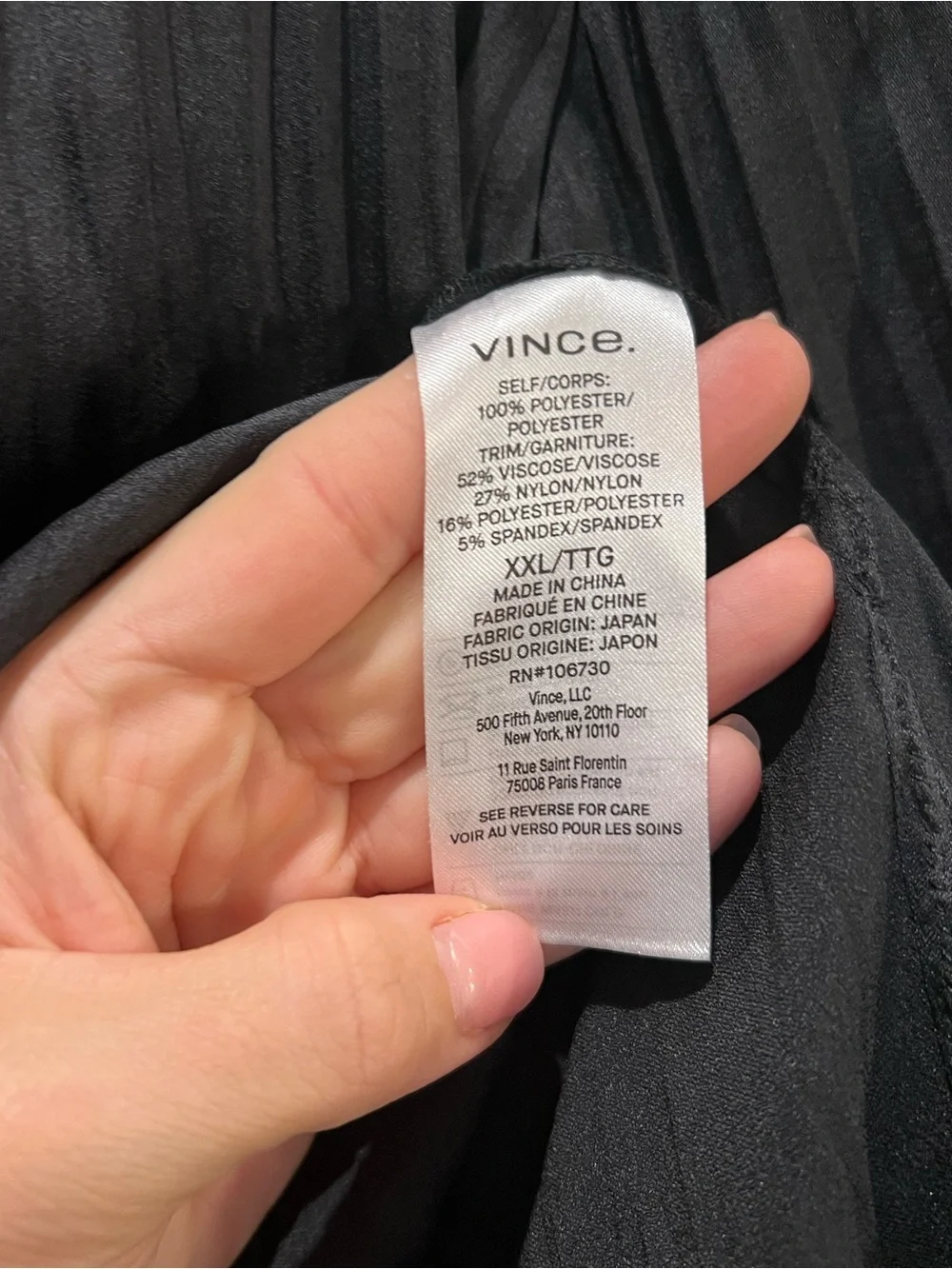 Vince Black Pleated Satin Mock Neck Blouse XXL NWOT